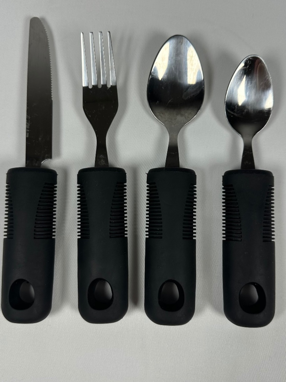 Adaptive Utensils 4 Piece Set Black Easy Grip Handles Elderly Friendly